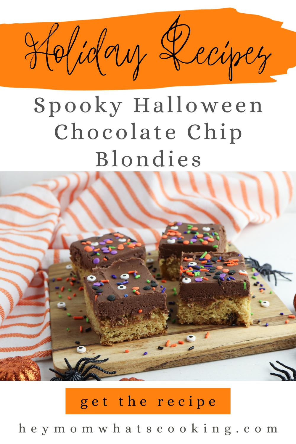 Pinterest image for Halloween Chocolate Chip Blondies.