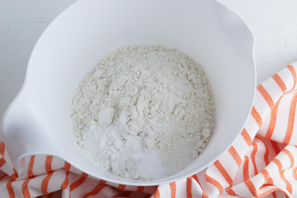 dry ingredients in a bowl for making some Halloween blondies.