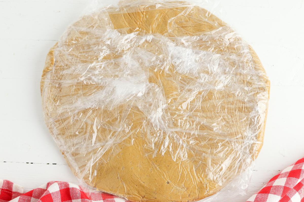 Gingerbread dough ready to chill in the fridge for 4 hours.